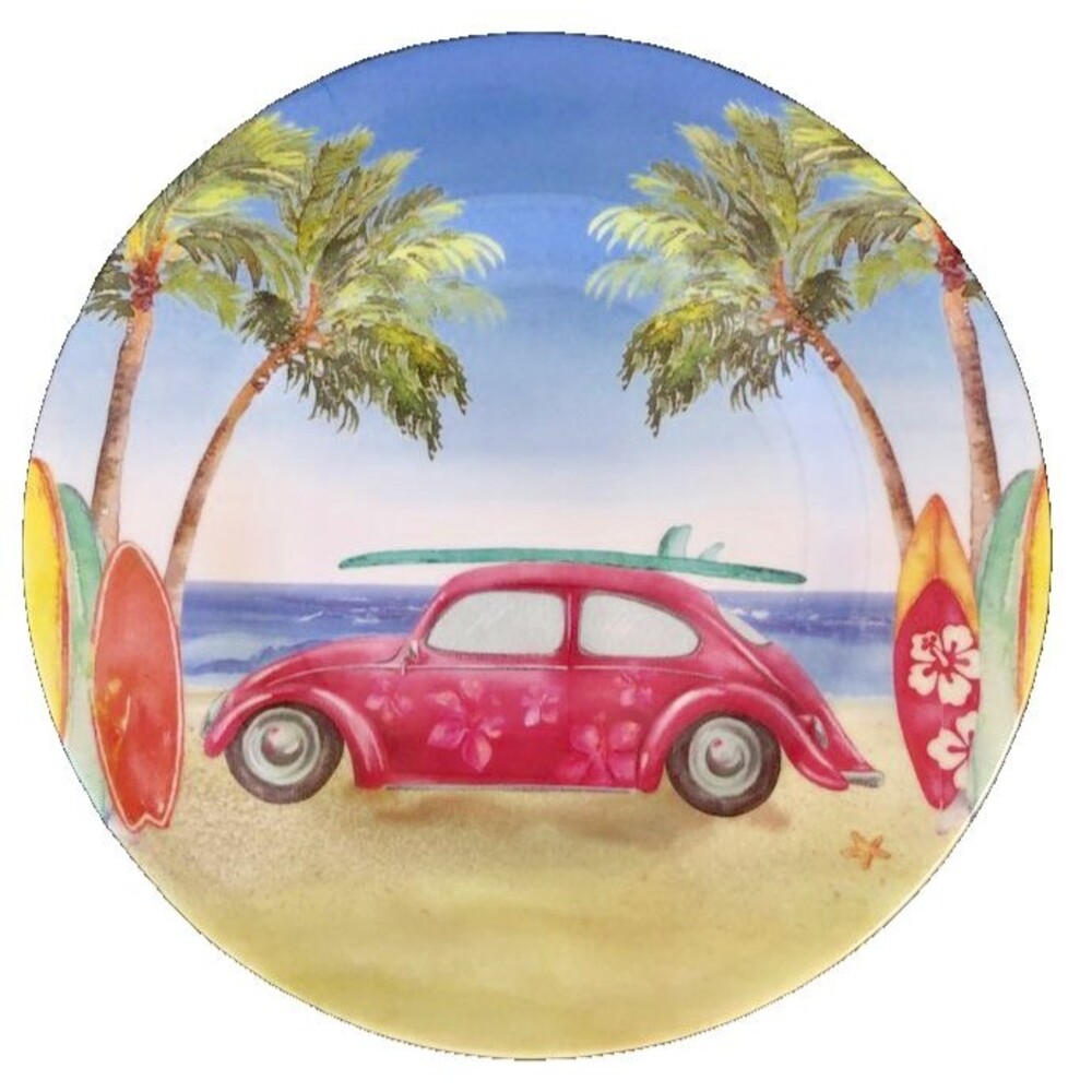 Hippie Beetle Bug Car Melamine Dessert Lunch Plates 8.5" Set of 4 Summer Beach